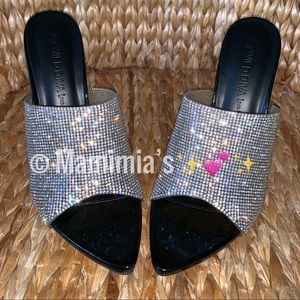 NIB Rhinestone Pointed Toe Heels Slides Sandals